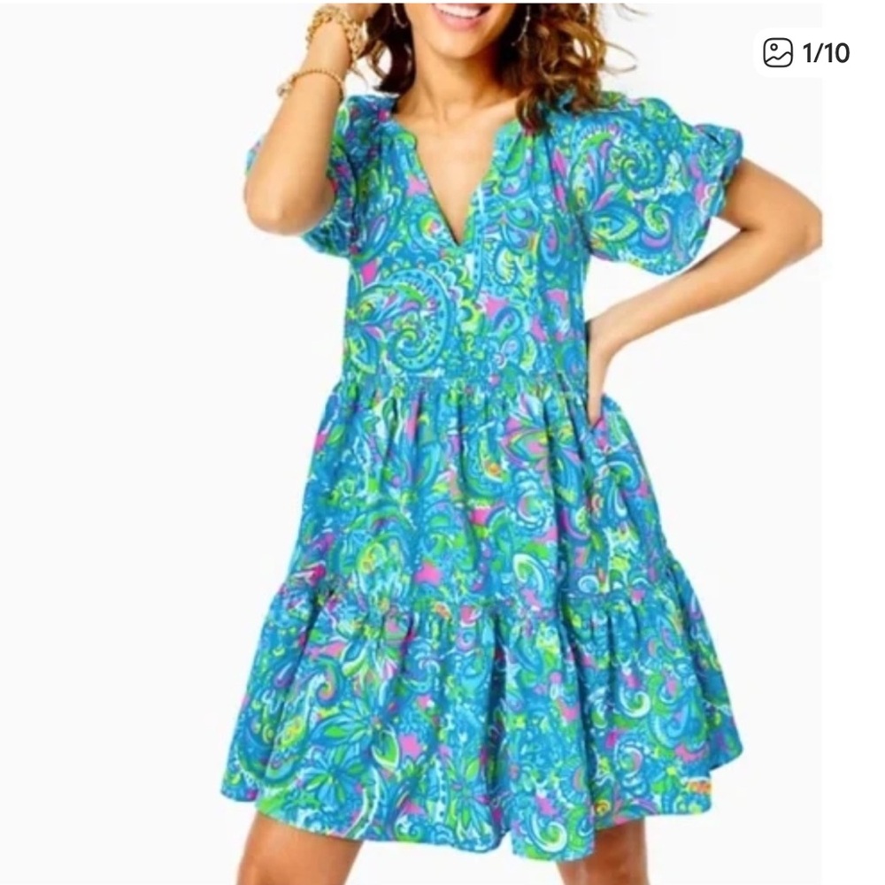 Lilly Pulitzer Vibrant Blue and Green Mini Dress